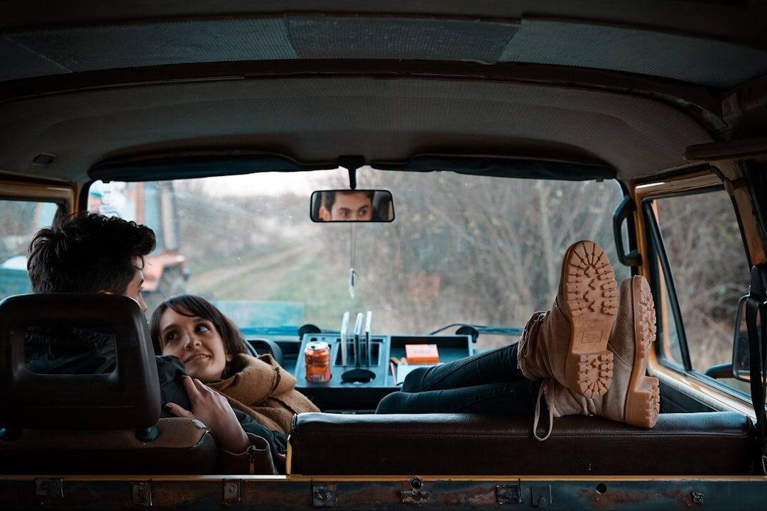 happy couple traveling