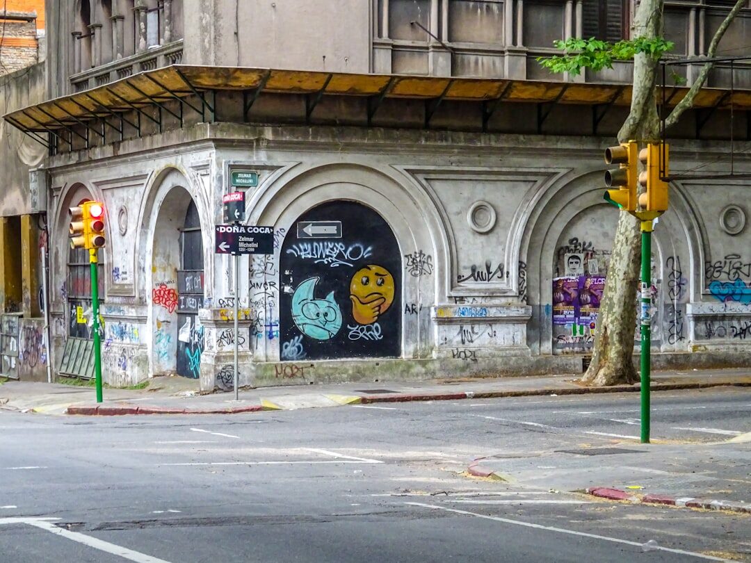 Colorful historic street in Ciudad Vieja Montevideo at dusk